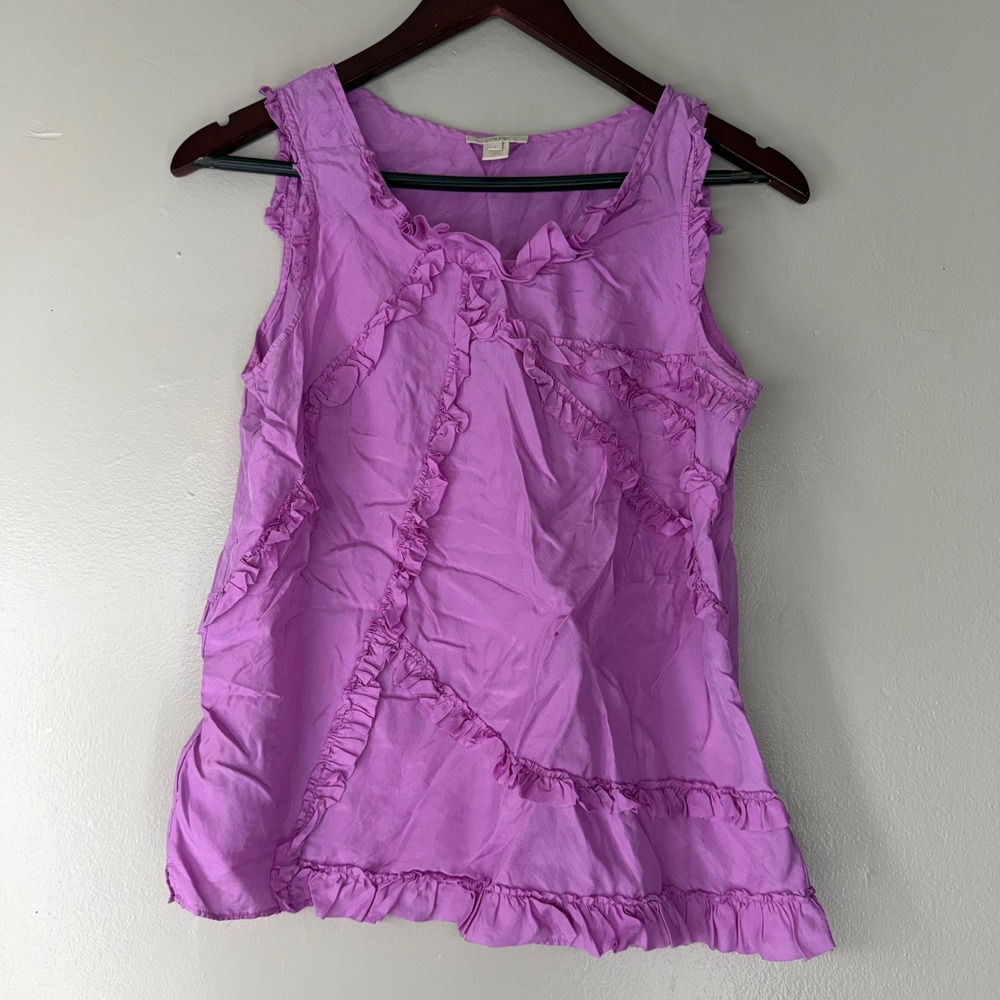 J.Crew Womens 100% Silk Ruffle Sleeveless Blouse Purple Size 2